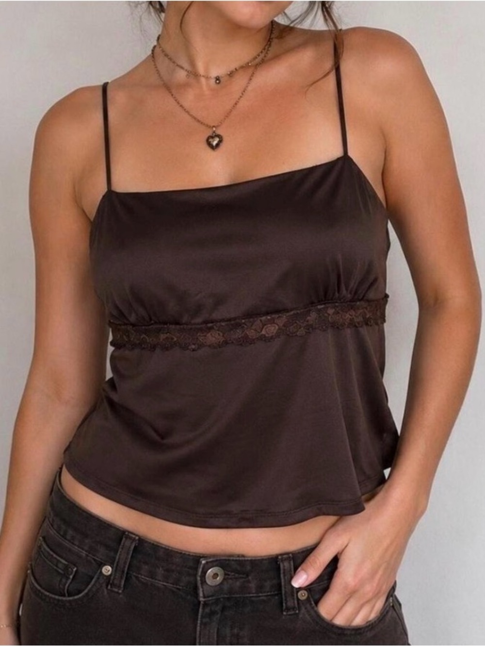 Wild Fable Espresso Brown Lace-Trim Camisole Top Sz M. NWT